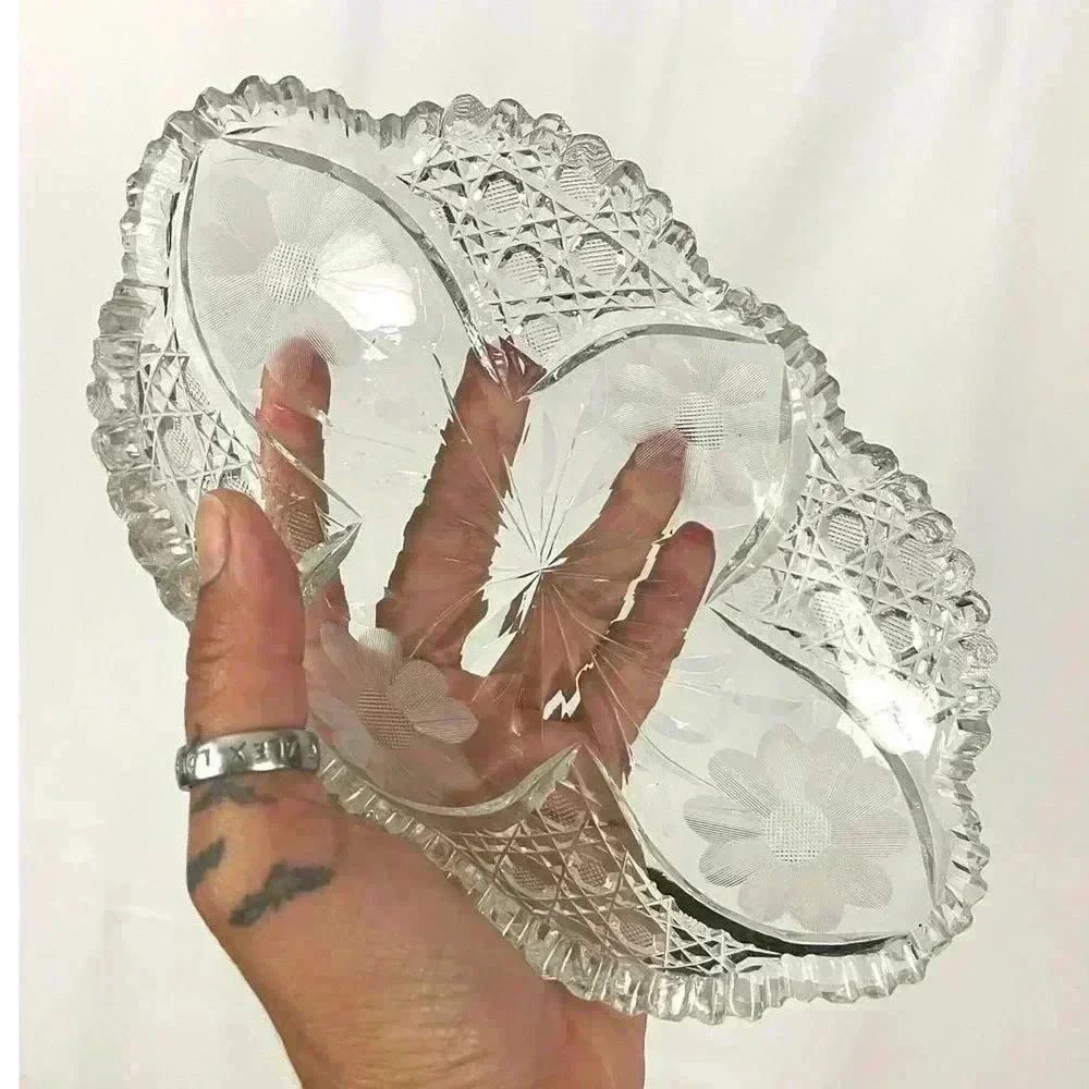ABP Style Oblong Clear Cut Crystal Dish with‎ Sawtooth Rim American Brilliant